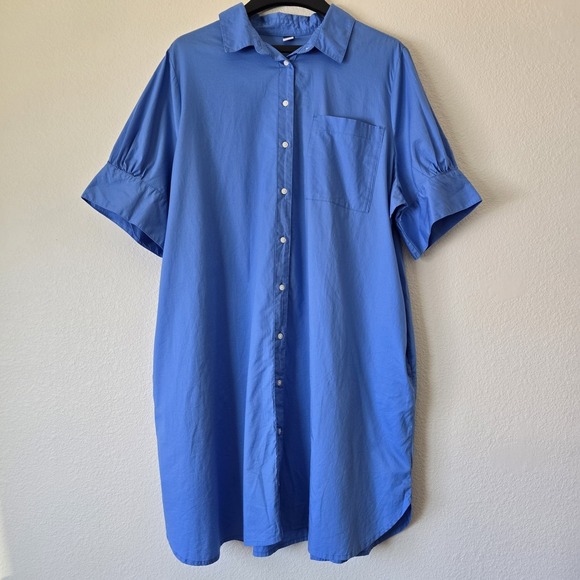 Old Navy Tops - Old Navy Blue Poplin Button Down Tunic Shirt Dress Women XL 100% Cotton Pockets
